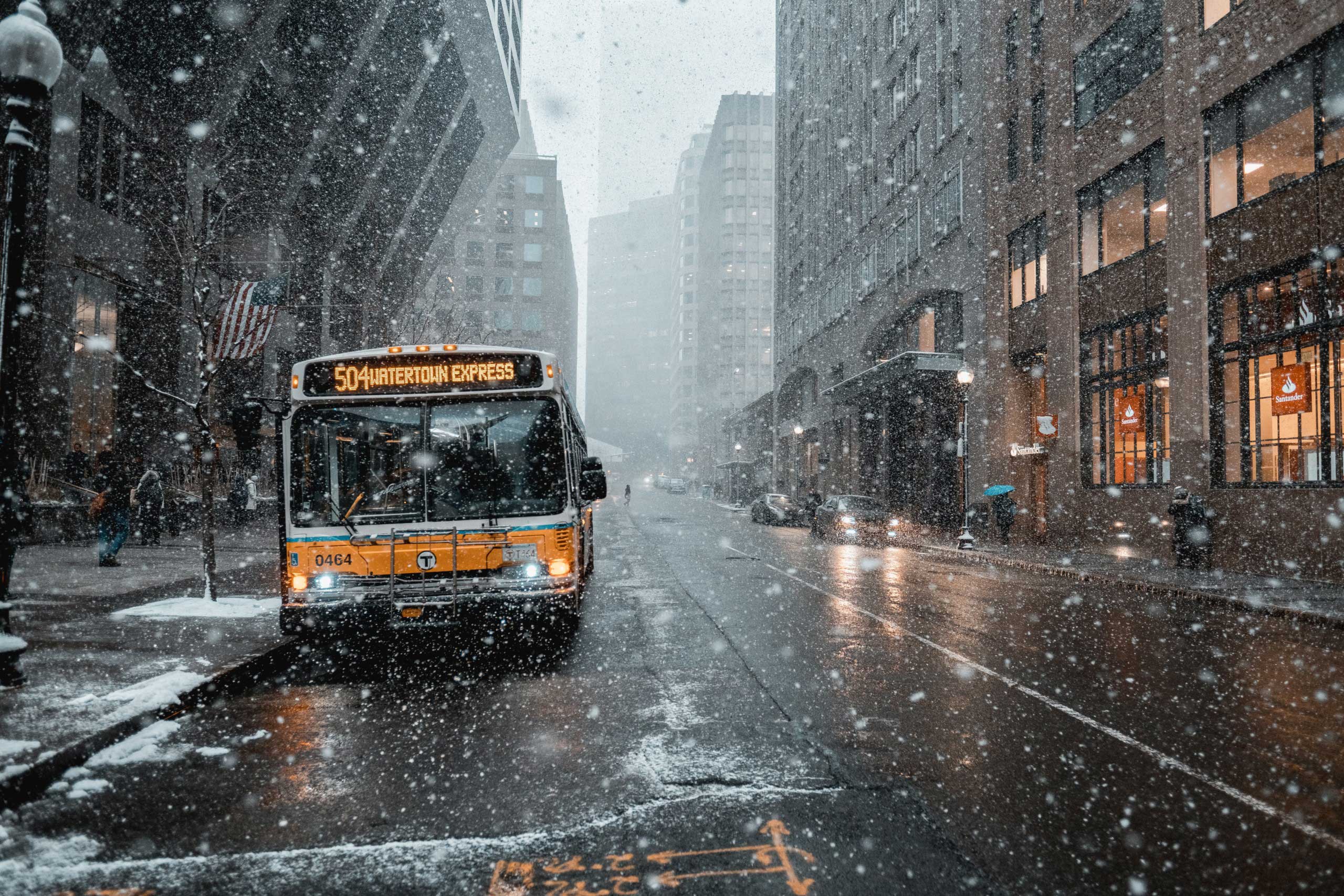 City covered in snow