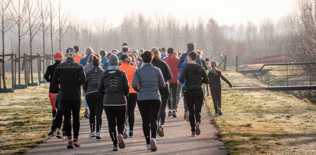 People running in a park