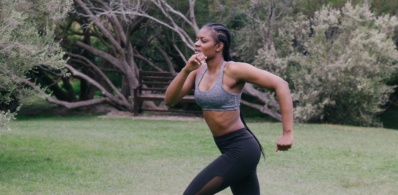 Woman running in a park