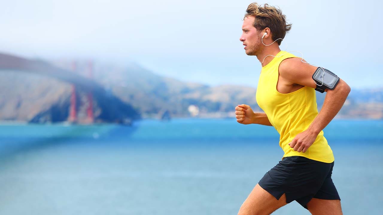 person running with a running armband