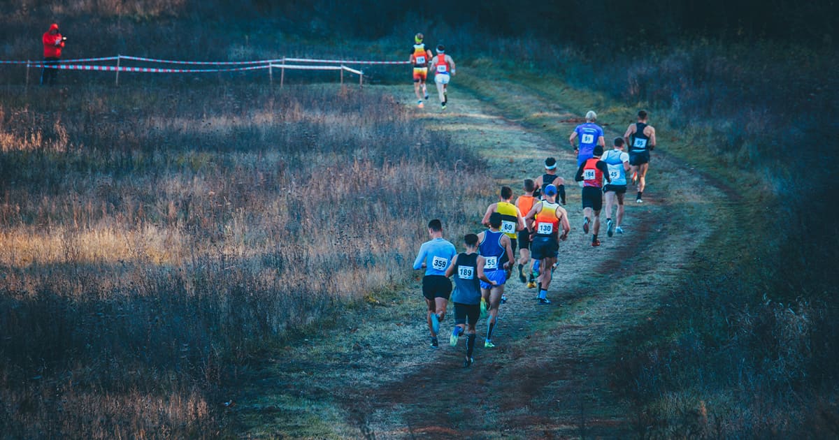 Group of people cross country running